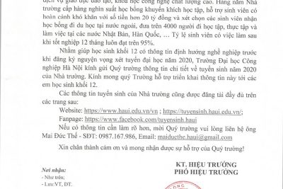 Thông tin Tuyển sinh của trường Đại học Công nghiệp Hà Nội năm 2020