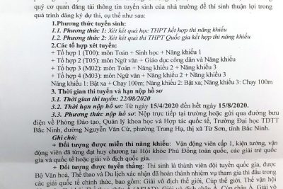 Thông tin tuyển sinh của Trường ĐH TDTT Bắc Ninh